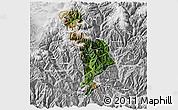 Satellite 3D Map of Thimphu, lighten, desaturated