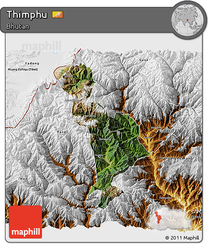 Satellite 3D Map of Thimphu, physical outside