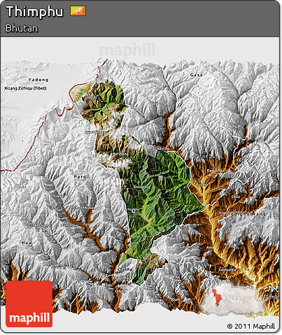 Satellite 3D Map of Thimphu, physical outside