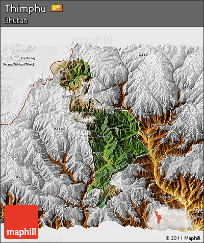 Satellite 3D Map of Thimphu, physical outside