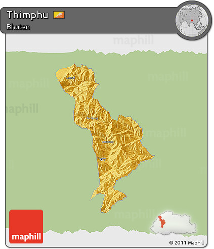 Savanna Style 3D Map of Thimphu, single color outside