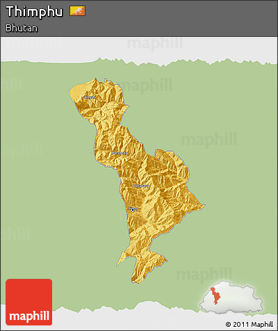 Savanna Style 3D Map of Thimphu, single color outside