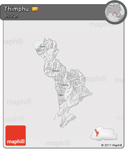 Silver Style 3D Map of Thimphu, single color outside