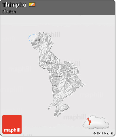 Silver Style 3D Map of Thimphu, single color outside