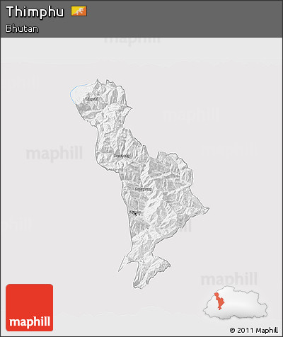 Silver Style 3D Map of Thimphu, single color outside