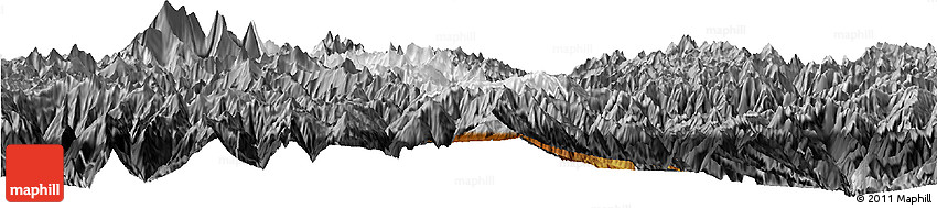 Physical Horizon Map of Thimphu, darken, desaturated