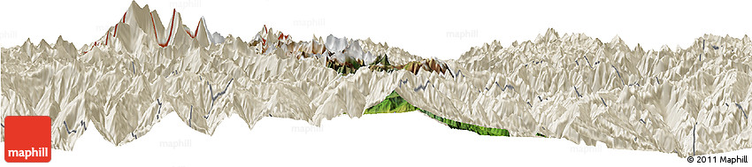 Satellite Horizon Map of Thimphu, shaded relief outside