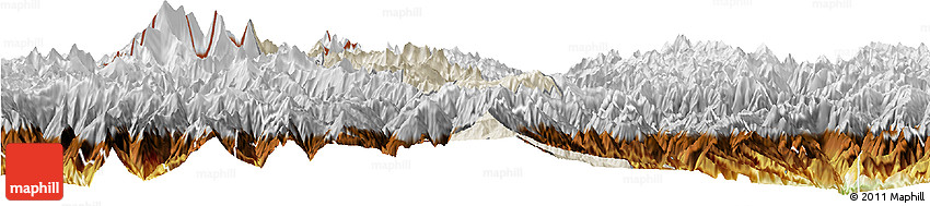 Shaded Relief Horizon Map of Thimphu, physical outside