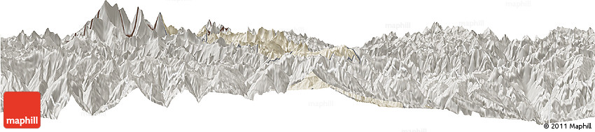 Shaded Relief Horizon Map of Thimphu, semi-desaturated