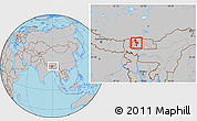 Gray Location Map of Thimphu, within the entire country
