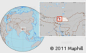 Gray Location Map of Thimphu, highlighted country, within the entire country