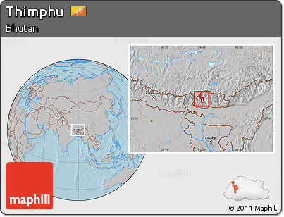 Gray Location Map of Thimphu, hill shading
