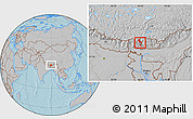 Gray Location Map of Thimphu, hill shading