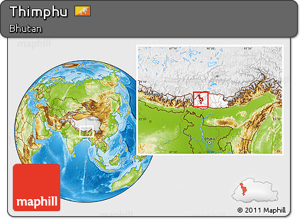 Physical Location Map of Thimphu, highlighted country, within the entire country