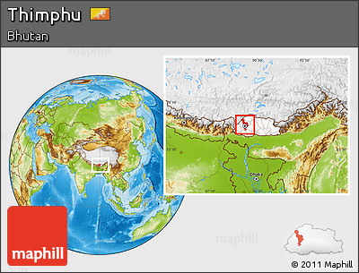 Physical Location Map of Thimphu, highlighted country, within the entire country