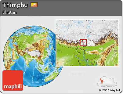 Physical Location Map of Thimphu, highlighted country, within the entire country