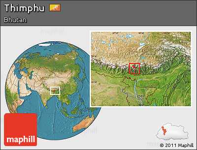 Satellite Location Map of Thimphu, within the entire country