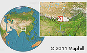 Satellite Location Map of Thimphu, highlighted country, within the entire country
