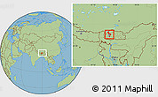 Savanna Style Location Map of Thimphu, within the entire country