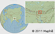 Savanna Style Location Map of Thimphu, hill shading