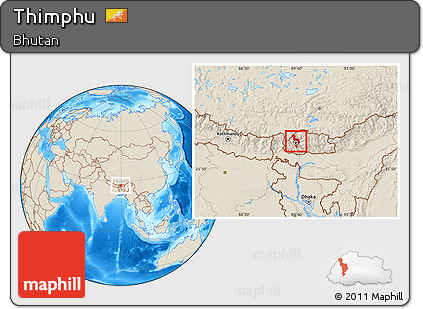 Shaded Relief Location Map of Thimphu