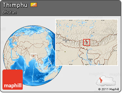 Shaded Relief Location Map of Thimphu