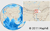 Shaded Relief Location Map of Thimphu, highlighted country