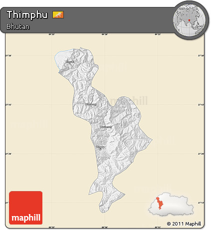 Classic Style Map of Thimphu, single color outside