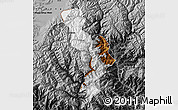 Physical Map of Thimphu, darken, desaturated