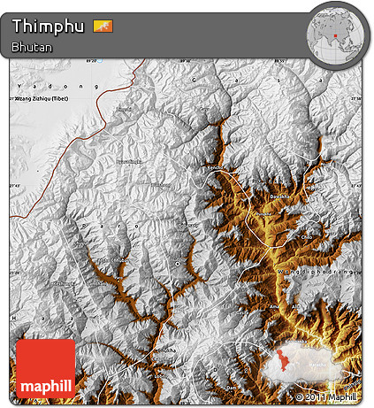Physical Map of Thimphu