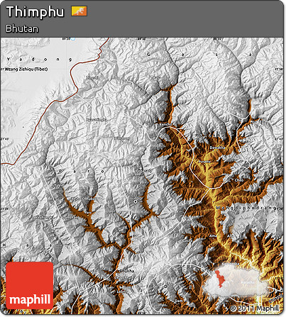 Physical Map of Thimphu