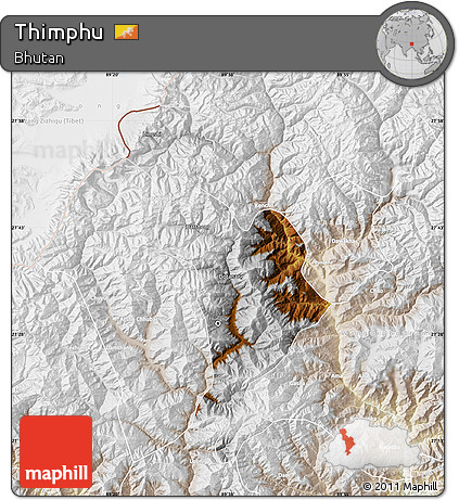 Physical Map of Thimphu, lighten