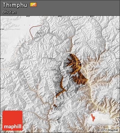 Physical Map of Thimphu, lighten