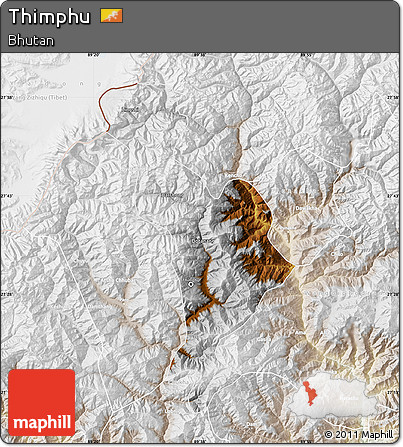 Physical Map of Thimphu, lighten
