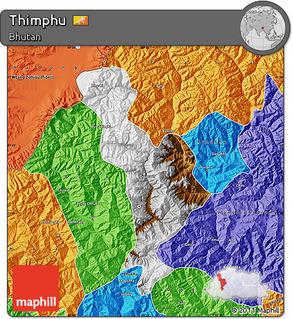 Physical Map of Thimphu, political outside