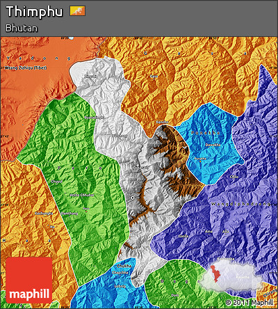 Physical Map of Thimphu, political outside