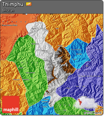 Physical Map of Thimphu, political outside