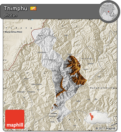Physical Map of Thimphu, shaded relief outside