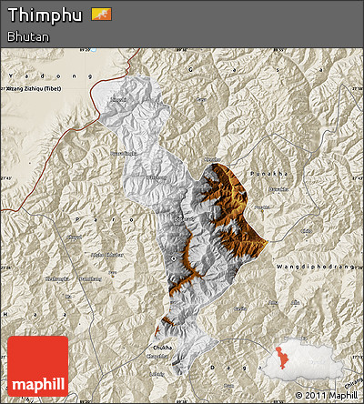 Physical Map of Thimphu, shaded relief outside