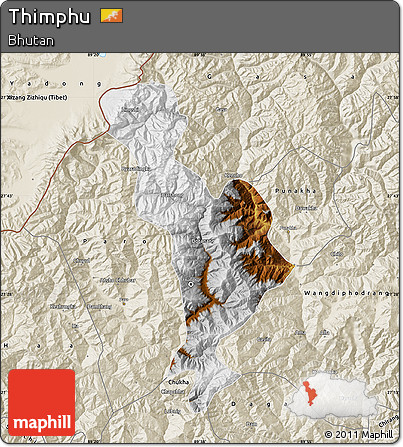 Physical Map of Thimphu, shaded relief outside