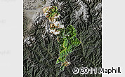 Satellite Map of Thimphu, darken, semi-desaturated