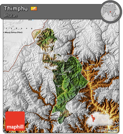 Satellite Map of Thimphu, physical outside