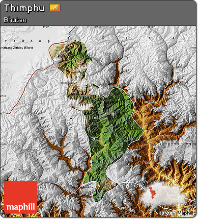 Satellite Map of Thimphu, physical outside