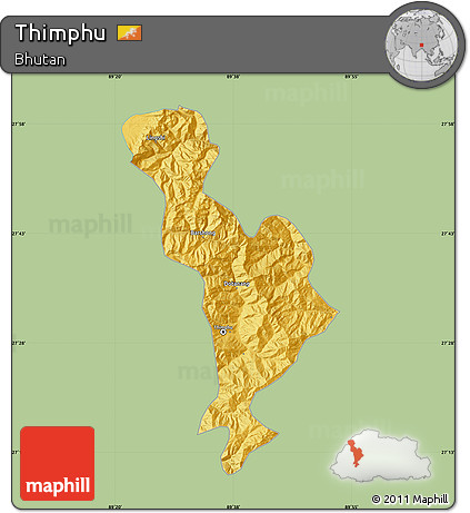 Savanna Style Map of Thimphu, single color outside