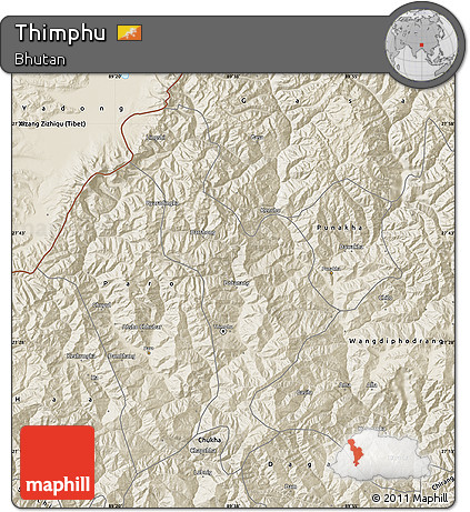 Shaded Relief Map of Thimphu