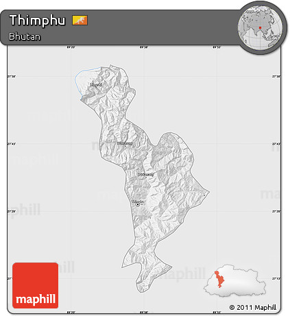 Silver Style Map of Thimphu, single color outside