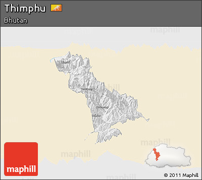 Classic Style Panoramic Map of Thimphu, single color outside