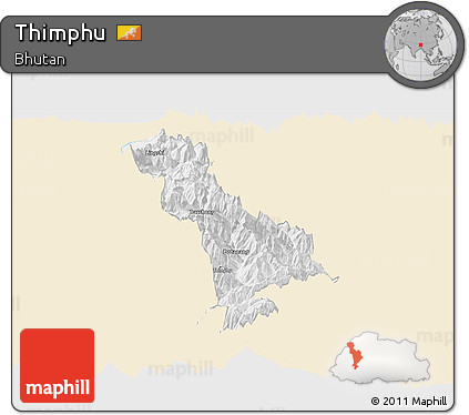 Classic Style Panoramic Map of Thimphu, single color outside