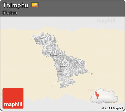 Classic Style Panoramic Map of Thimphu, single color outside