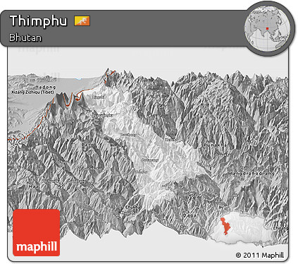 Gray Panoramic Map of Thimphu